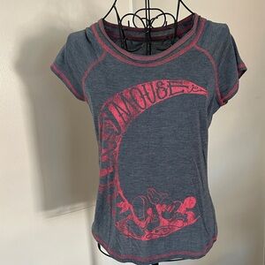 Disney Women's Dark Gray and Pink Mickey Tee Size XS
